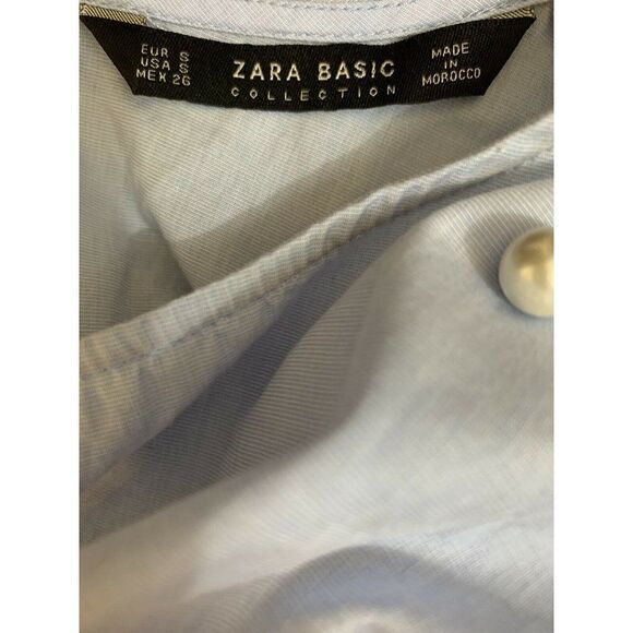 Zara Womens Blue White Pearl Long Sleeve Top Small - Picture 5 of 6